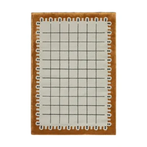 Custom Dotted Edge Grid Rug in Cream and Amber — front view