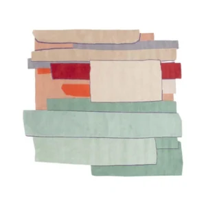 Custom Stacked Fabric Rug in Cream, Blush, Red and Sage — front view