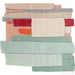 Custom Stacked Fabric Rug in Cream, Blush, Red and Sage — in a room setting