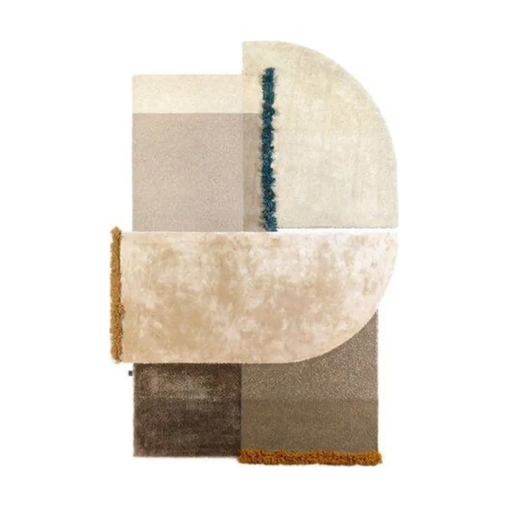 Custom Layered Arc Rug in sand — front view