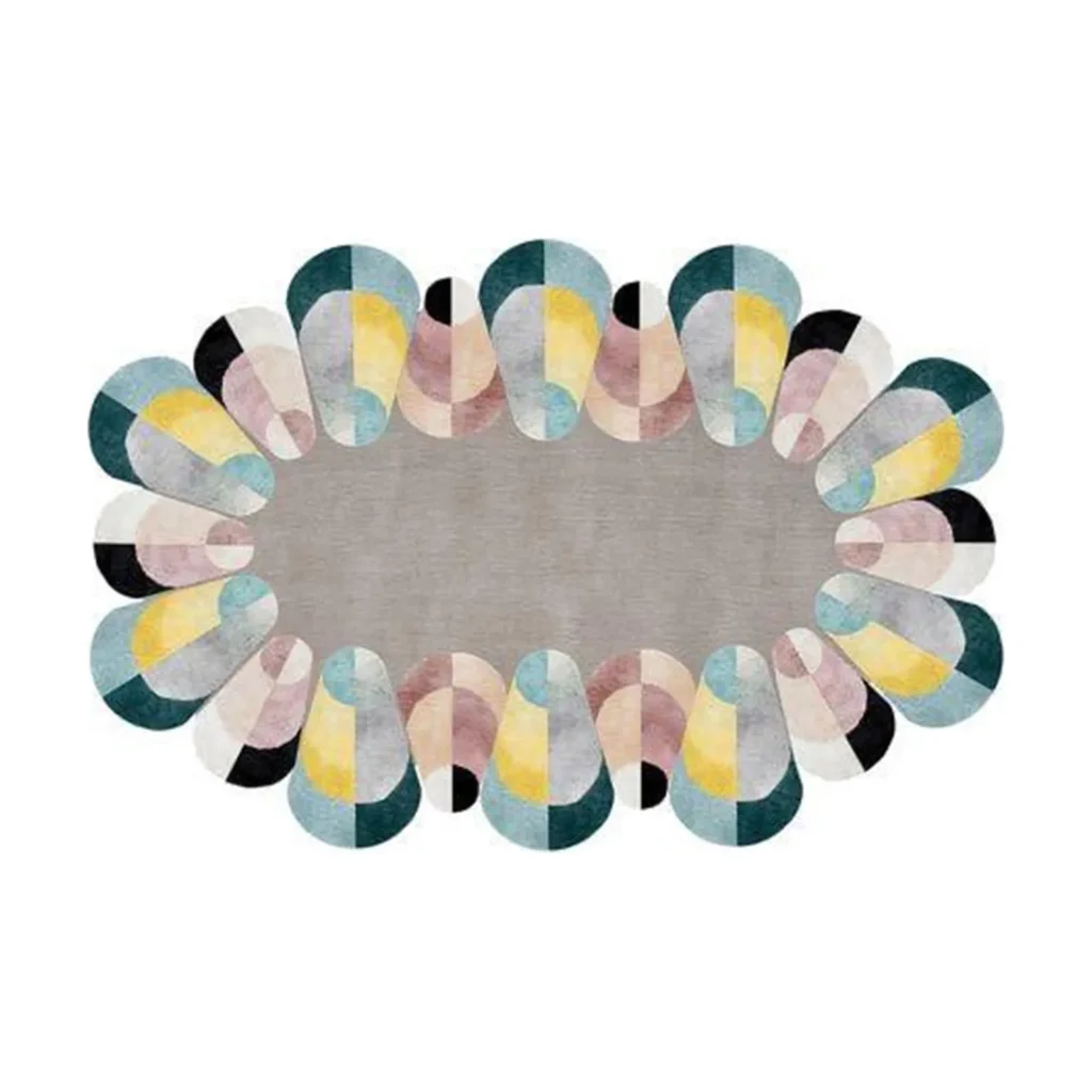 Custom Scalloped Oval Rug in slate — front view