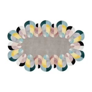 Custom Scalloped Oval Rug in slate — front view