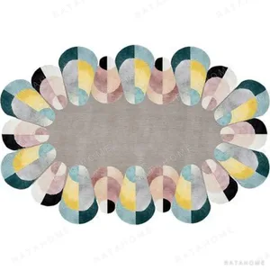 Custom Scalloped Oval Rug in slate — in a room setting