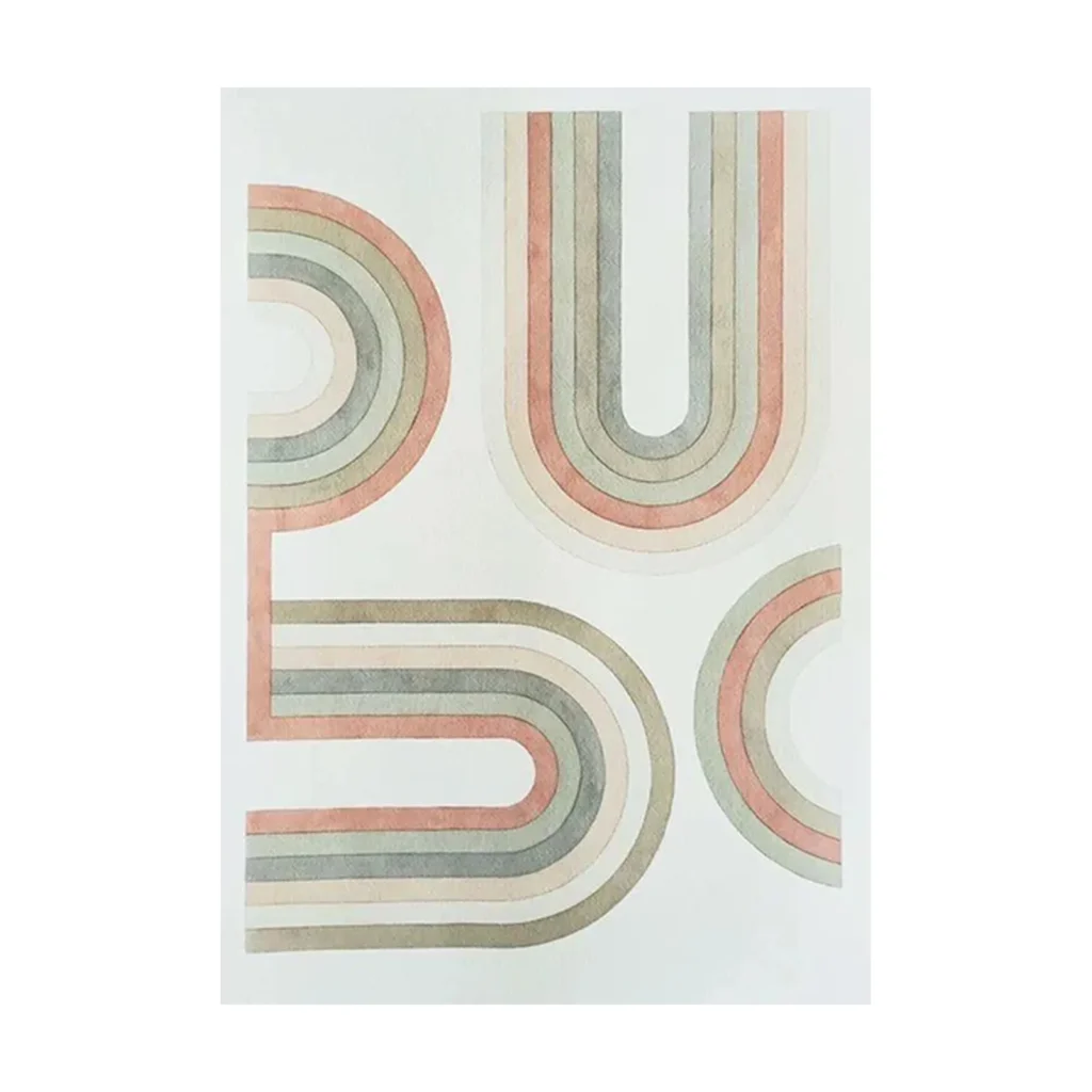 Custom Rainbow Arch Rug in Sage, Coral and Cream — front view