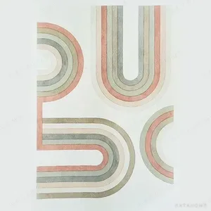 Custom Rainbow Arch Rug in Sage, Coral and Cream — in a room setting