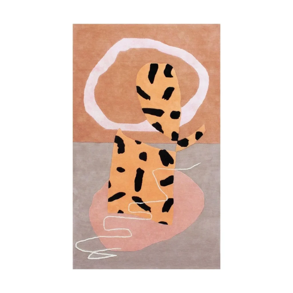 Custom Leopard Collage Rug in Terracotta, Pink and Grey — front view