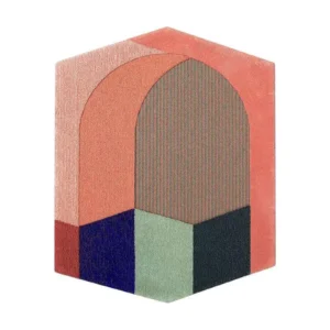 Custom Arched Doorway Rug in Coral, Navy and Sage — front view