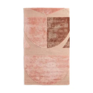 Custom Blush Arch Panel Rug with Tonal Blocks in rose stone — front view
