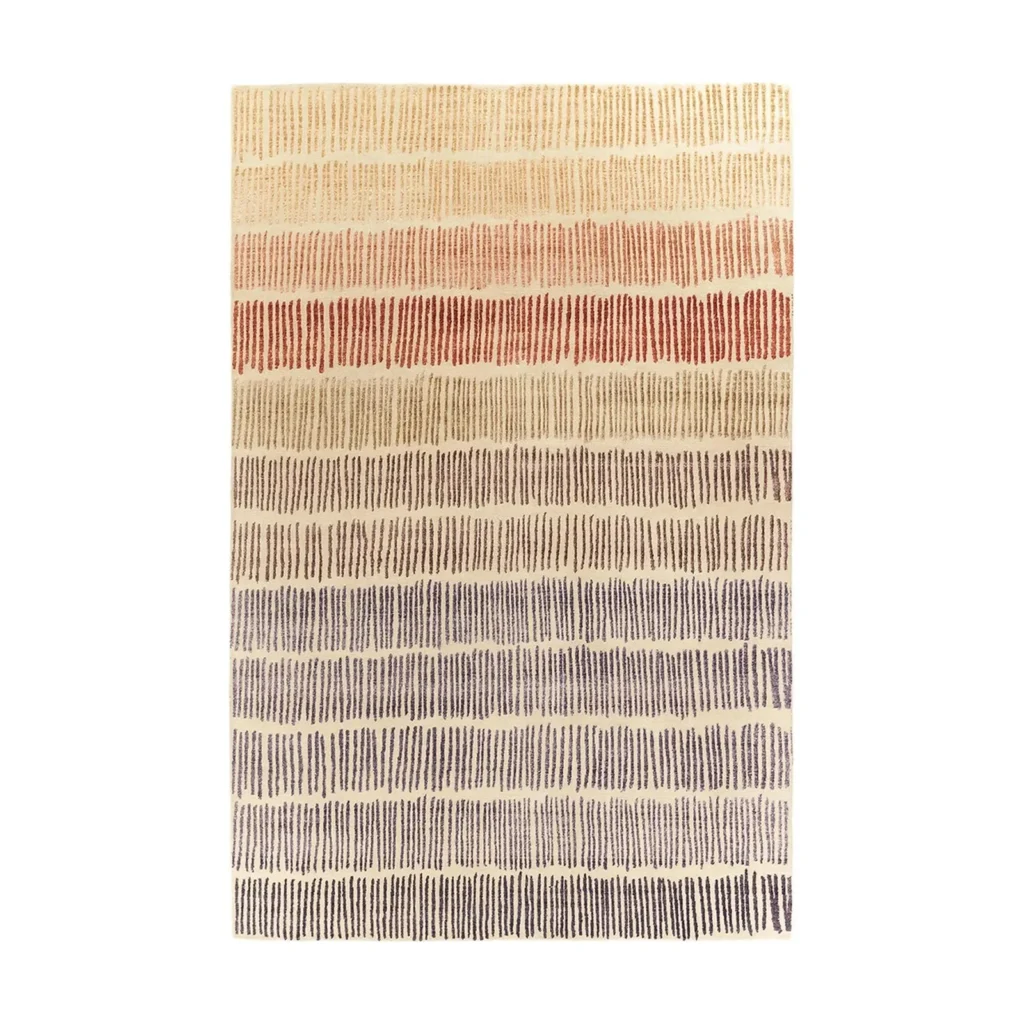 Custom Gradient Stripe Rug in Sand, Rust, Lilac and Navy — front view