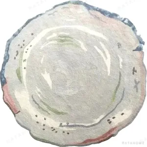 Custom Swirl Stone Round Rug in Cream, Sage and Blue — in a room setting
