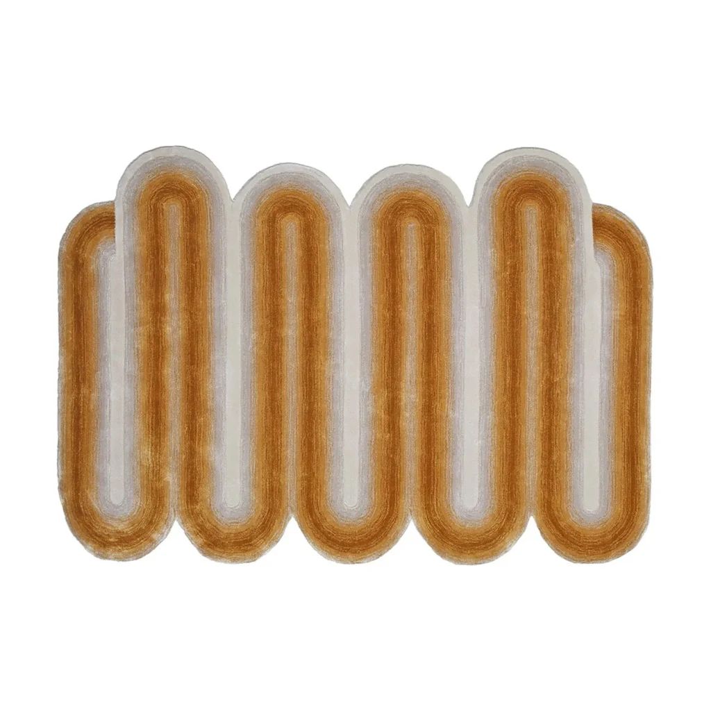Custom Amber Squiggle Rug with Cream Core in rust — front view