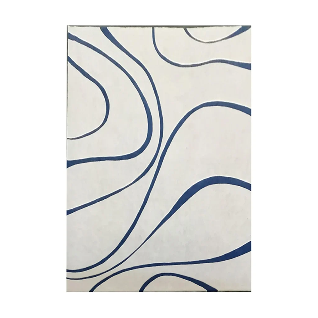 Custom Cream Rug with Flowing Navy Contour Lines in oatmeal — front view