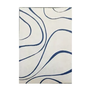 Custom Cream Rug with Flowing Navy Contour Lines in oatmeal — front view