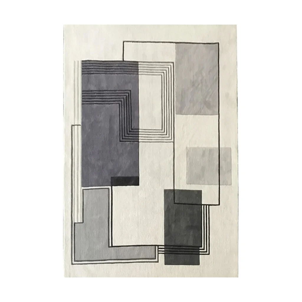 Custom Architectural Grid Rug in Grey, Charcoal and Cream — front view