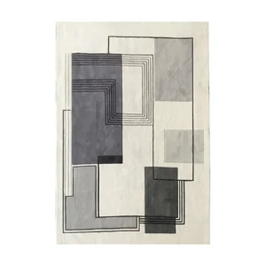 Custom Architectural Grid Rug in Grey, Charcoal and Cream — front view