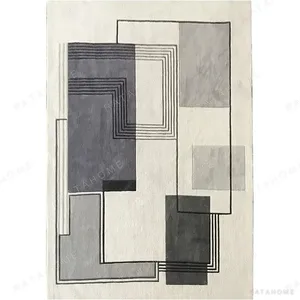 Custom Architectural Grid Rug in Grey, Charcoal and Cream — in a room setting