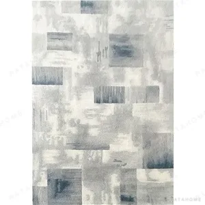 Custom Brushed Block Rug in Grey and Cream — in a room setting