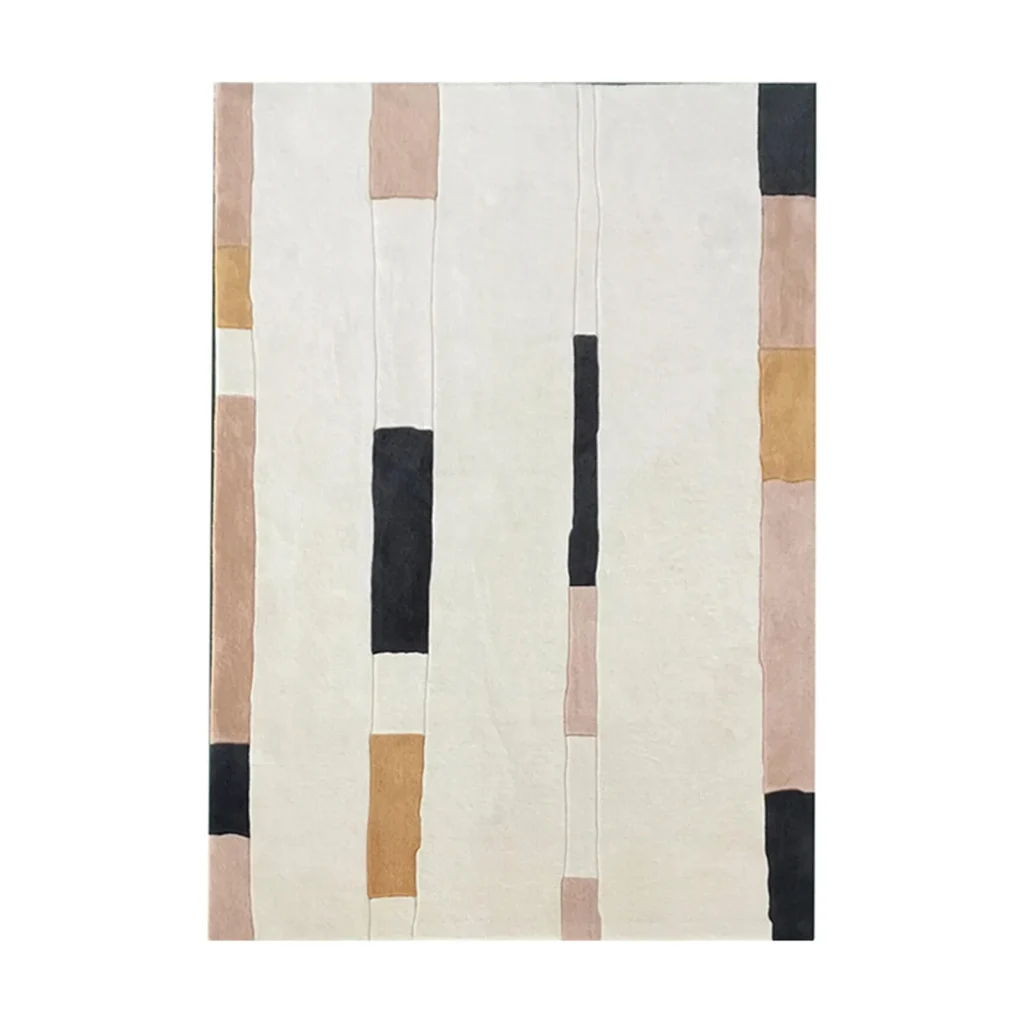 Custom Vertical Block Rug in Cream, Blush, Tan and Black — front view