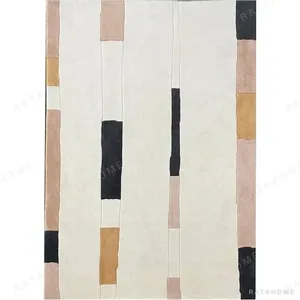 Custom Vertical Block Rug in Cream, Blush, Tan and Black — in a room setting