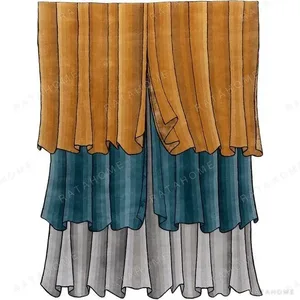 Custom Layered Curtain Rug in Amber, Teal and Grey — in a room setting