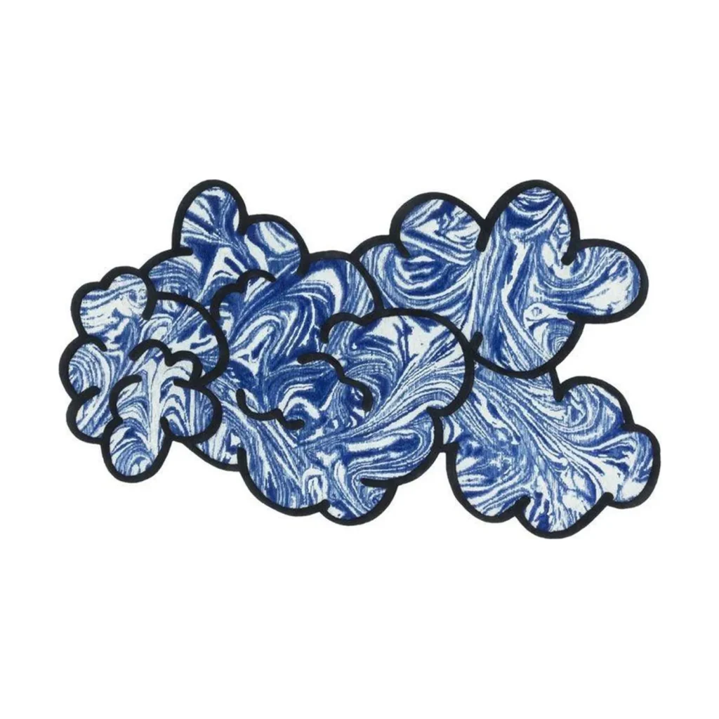 Custom Blue Marble Cloud Rug with Black Outline in blue — front view
