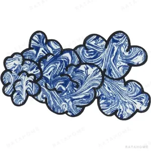 Custom Blue Marble Cloud Rug with Black Outline in blue — in a room setting