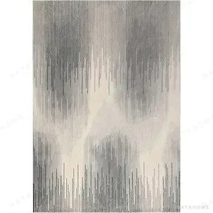 Custom Vertical Line Gradient Rug in Grey and Cream — in a room setting