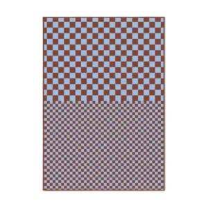 Custom Two-Scale Checkerboard Rug in Rust and Sky Blue — front view