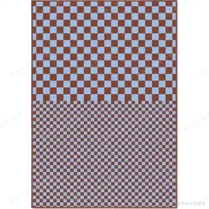 Custom Two-Scale Checkerboard Rug in Rust and Sky Blue — in a room setting