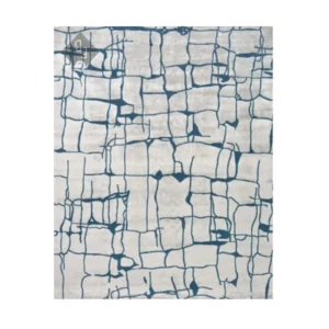 Custom Cracked Grid Rug in Blue and Cream — front view