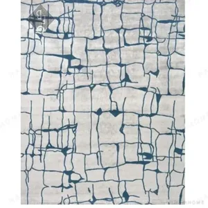 Custom Cracked Grid Rug in Blue and Cream — in a room setting