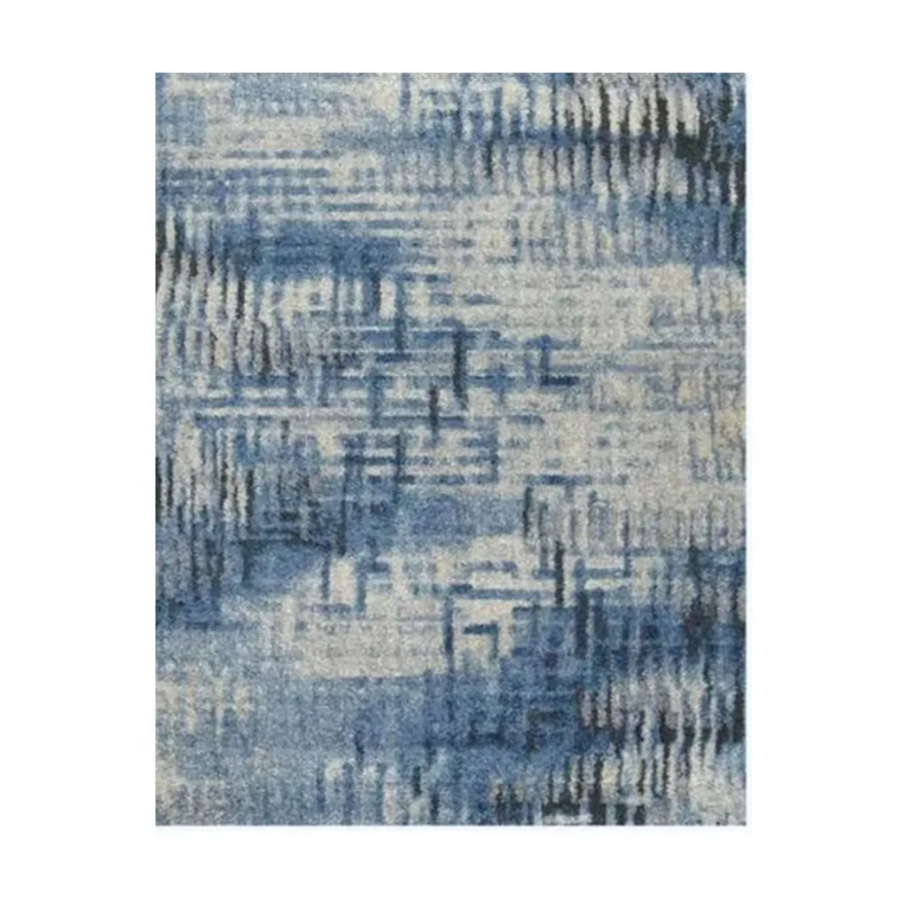 Custom Distressed Weave Rug in Blue and Cream — front view