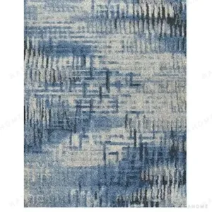 Custom Distressed Weave Rug in Blue and Cream — in a room setting