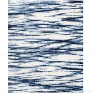 Custom Crossed Stripe Rug in Navy and White — in a room setting