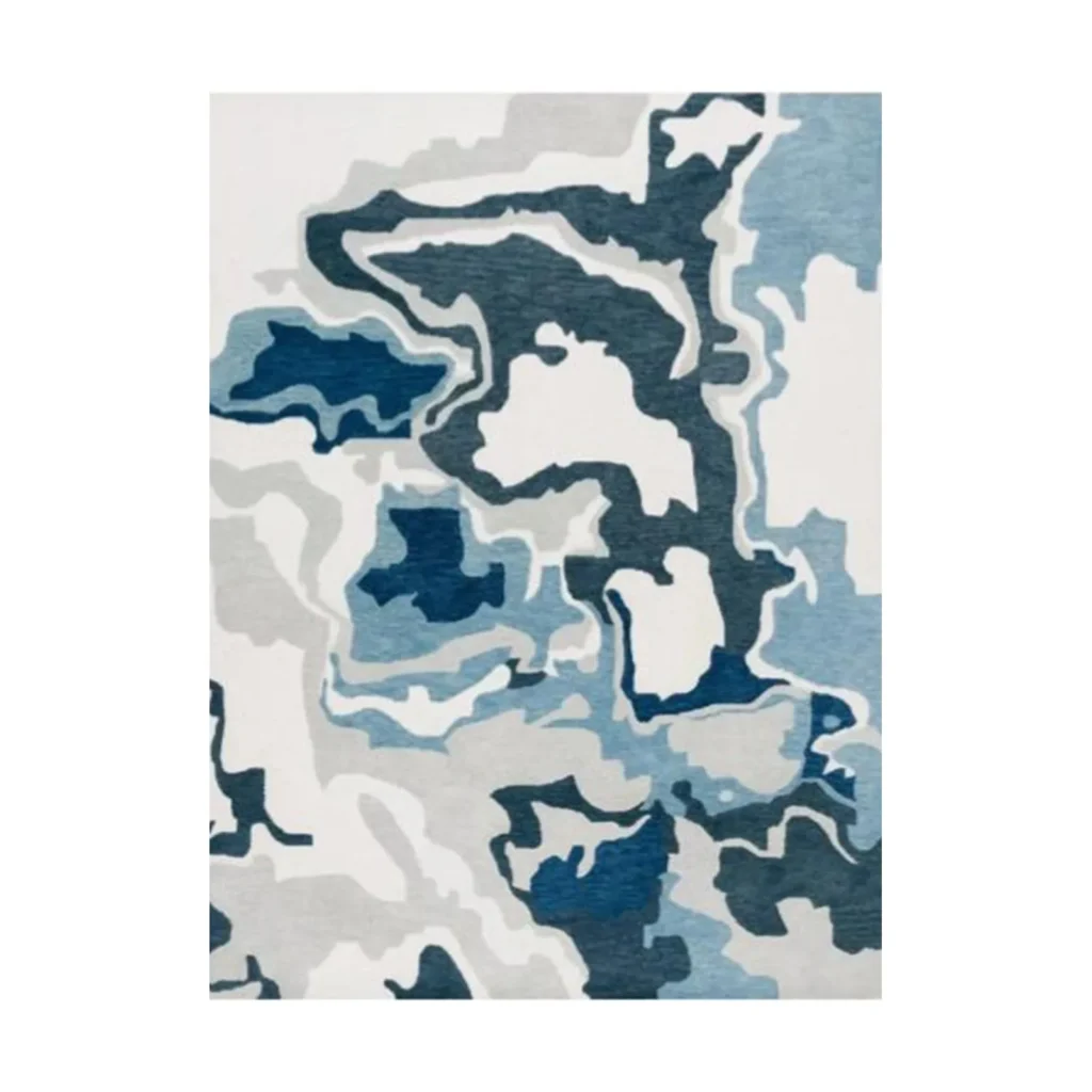 Custom Coastal Map Rug in Teal, Navy and Cream — front view