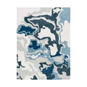 Custom Coastal Map Rug in Teal, Navy and Cream — front view