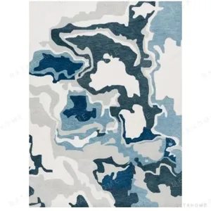 Custom Coastal Map Rug in Teal, Navy and Cream — in a room setting