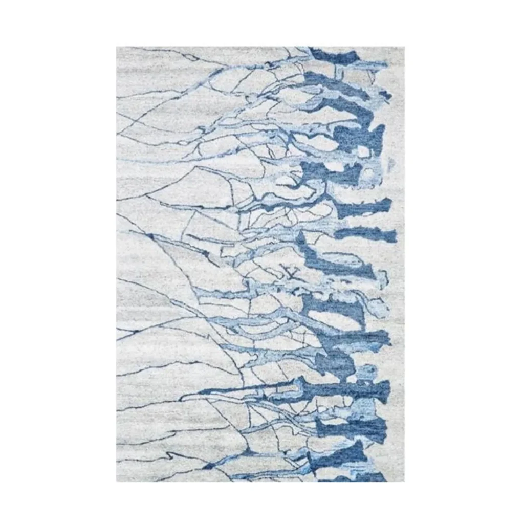 Custom Ice Crack Rug in Blue and Cream — front view