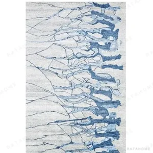 Custom Ice Crack Rug in Blue and Cream — in a room setting
