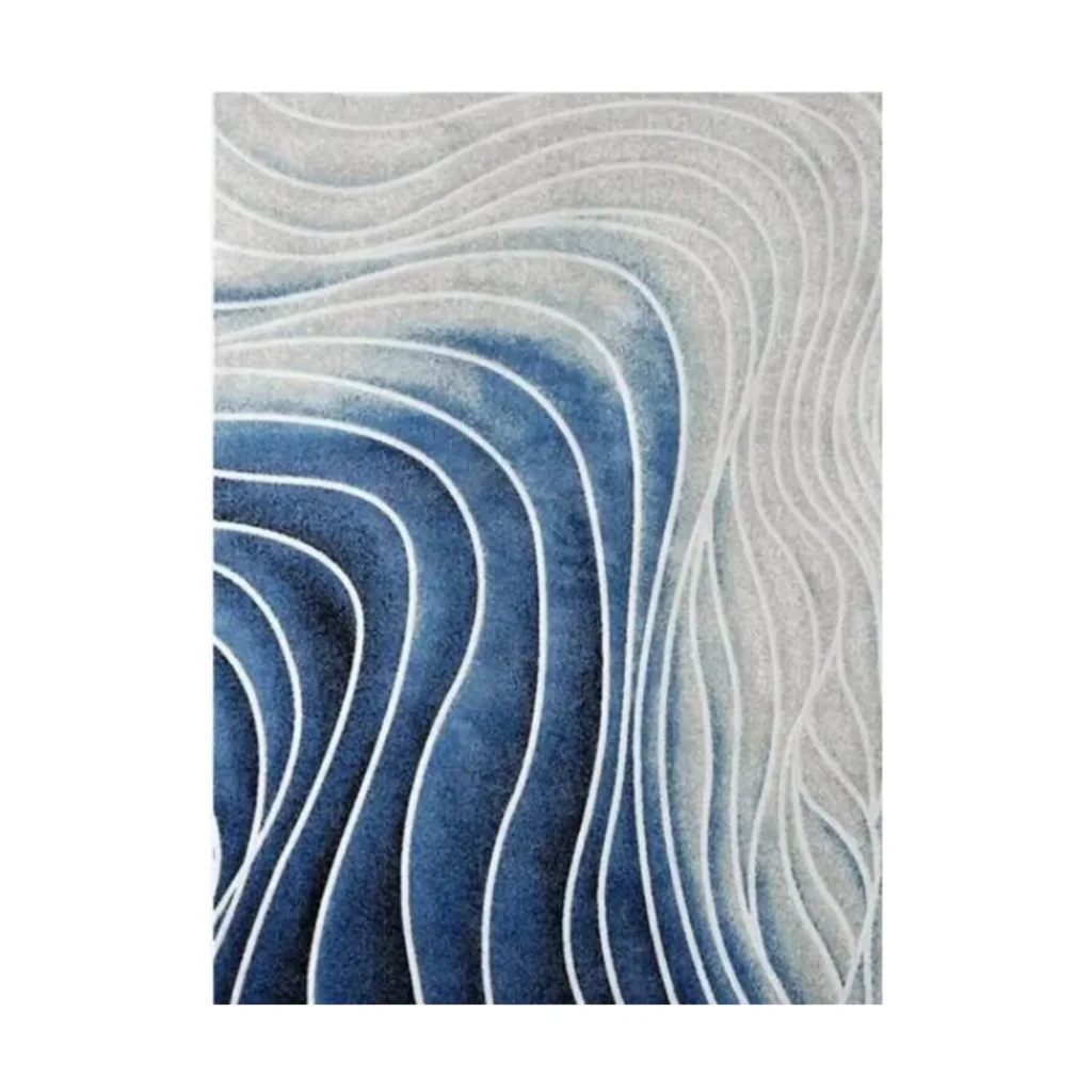 Custom Ocean Wave Contour Rug in Blue and Cream — front view