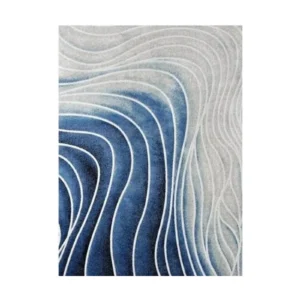 Custom Ocean Wave Contour Rug in Blue and Cream — front view