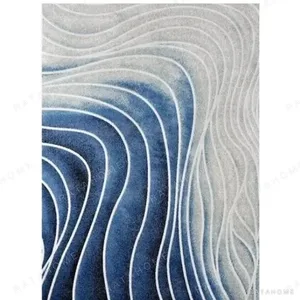 Custom Ocean Wave Contour Rug in Blue and Cream — in a room setting