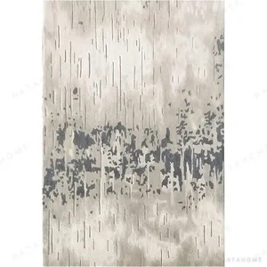 Custom Distressed Rug in Grey and Cream with Dark Speckle — in a room setting