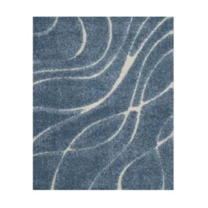 Custom Blue Rug with Cream Flowing Lines in blue — front view