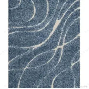 Custom Blue Rug with Cream Flowing Lines in blue — in a room setting