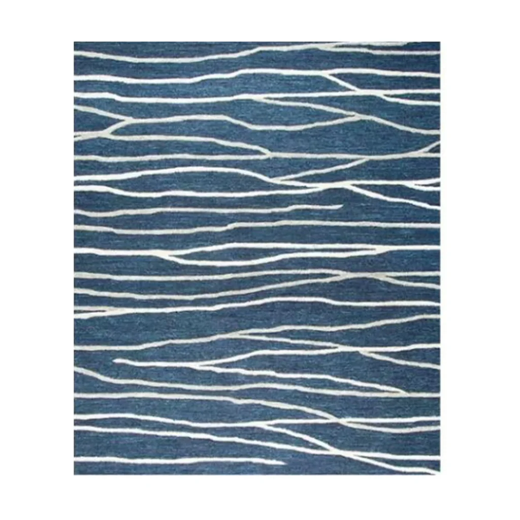 Custom Navy Rug with Cream Wave Lines in blue — front view