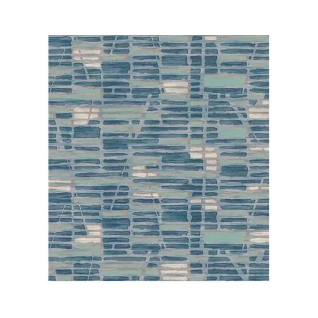 Custom Teal Brick Mosaic Rug with Cream Accents in blue — front view