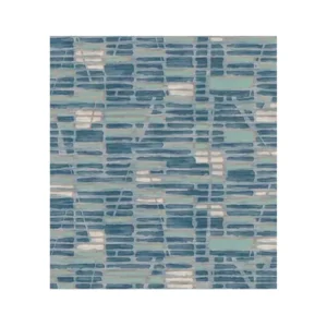 Custom Teal Brick Mosaic Rug with Cream Accents in blue — front view