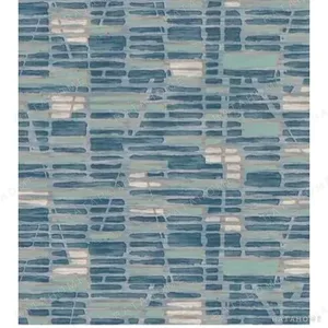 Custom Teal Brick Mosaic Rug with Cream Accents in blue — in a room setting