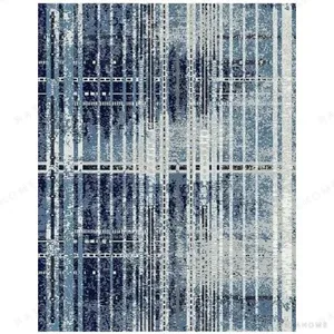 Custom Distressed Plaid Rug in Blue and Cream — in a room setting